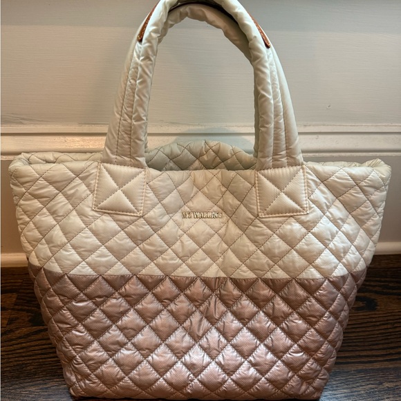 MZ WALLACE white and rose gold small metro tote
